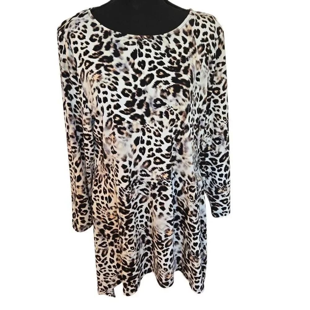 Slim FactorโBy Investments Womens Leopard Print Tunic Top Tan Black Large